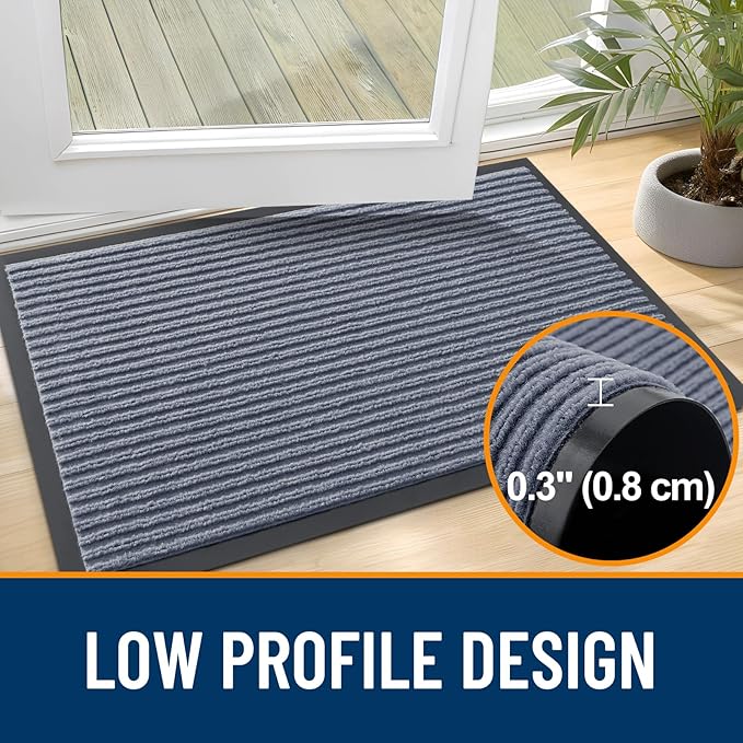 OLANLY Front Door Mat Indoor Outdoor Entrance, Waterproof Heavy Duty Doormat, Fade Resistant, Low Profile, Easy Clean Patio Porch Welcome Floor Mats for Entry, 29.5x17, Ash Grey