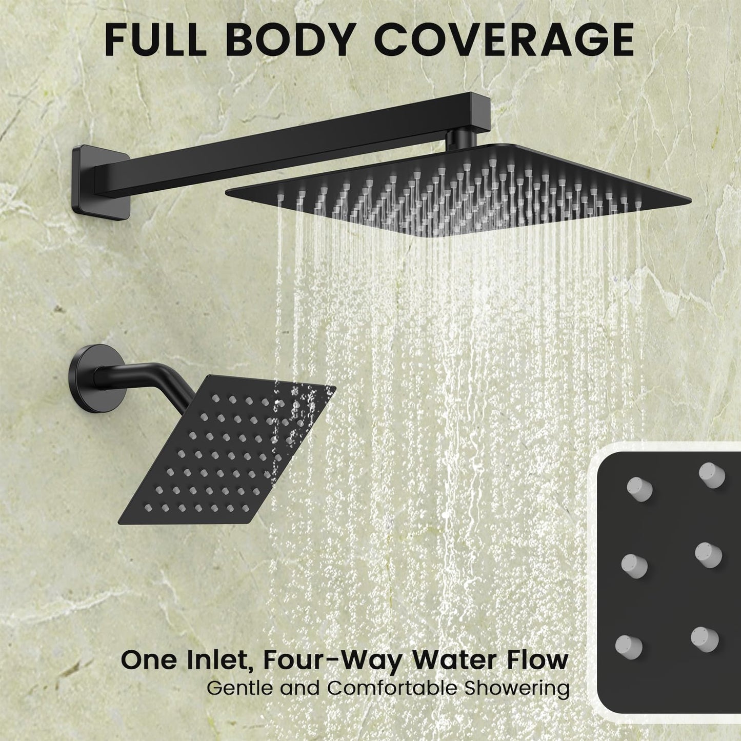 Push Button Diverter Shower Faucet Set Hydro Power Temperature Display, Shower System Wall Mounted 10" & 6" Shower Head with 3-Spary Handheld, Shower Fixtures with Valve and Trim Kit, Matte Black