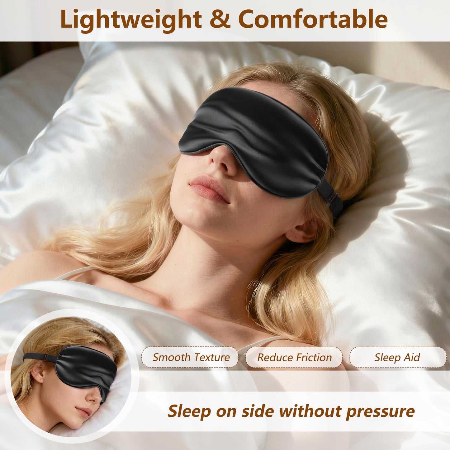 Loomluxe Sleep Mask Silk Eye Mask for Men Sleeping Mask, Adjustable Elastic Strap for Night Shading Sleep Mask, Soft and Comfortable for Both Men and Women(Black)