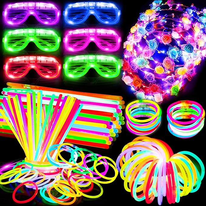 112 Pcs Glow in The Dark Party Supplies Glow Sticks Bulk LED Neon Party Favor Light Up Toys Gifts Kids Adult 100 Glow Stic...