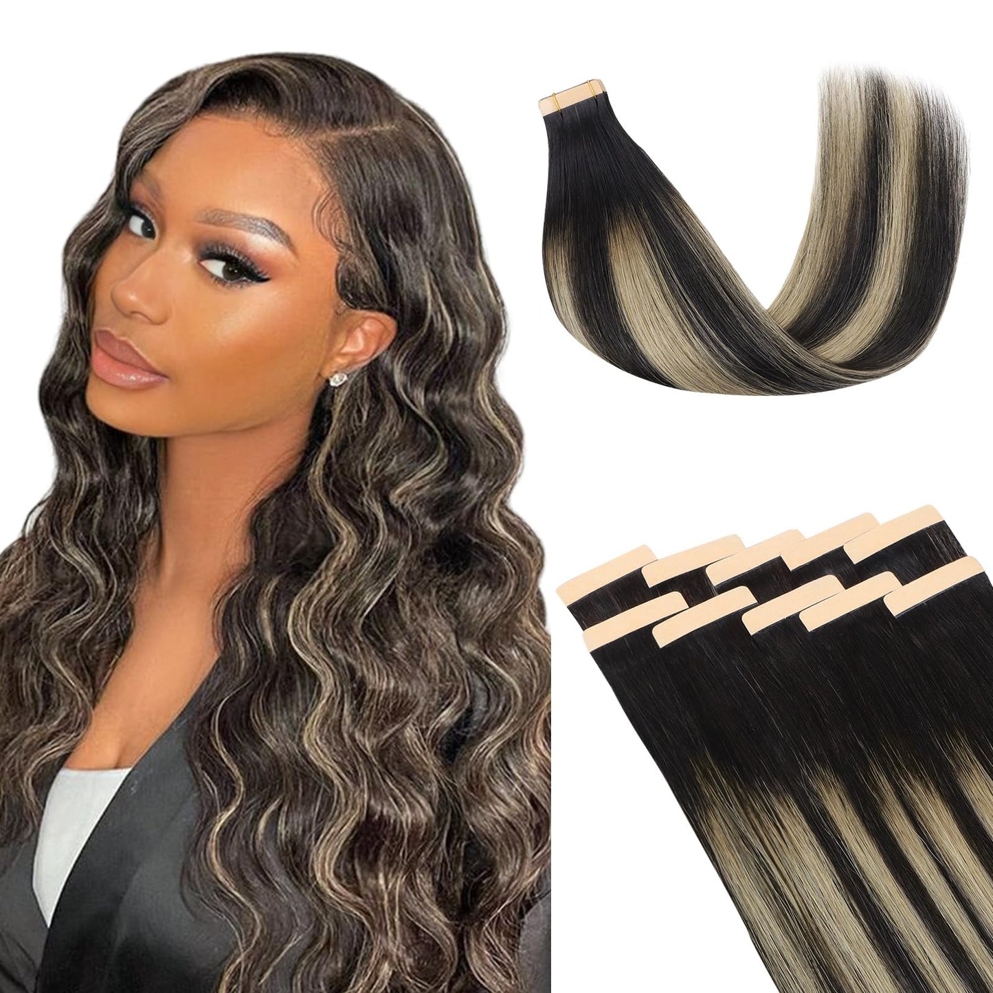 Lashey Tape in Hair Extensions Human Hair 30g 10pcs 20 Inch #613 Blonde With Highlighted Effect Straight Invisible Extensions fo