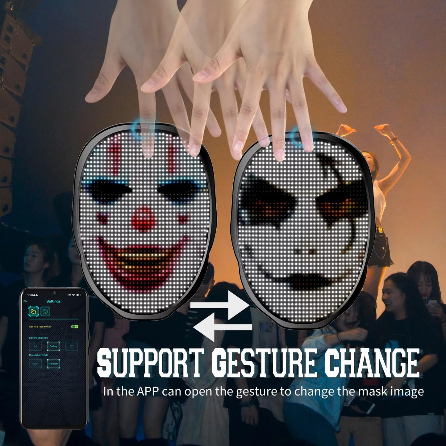 Ouvibyaz LED Mask with Bluetooth Programmable App,Gesture Sensing,Audio Interaction,USB Rechargeable Glowing LED Mask for Adults and Kids Halloween Mask