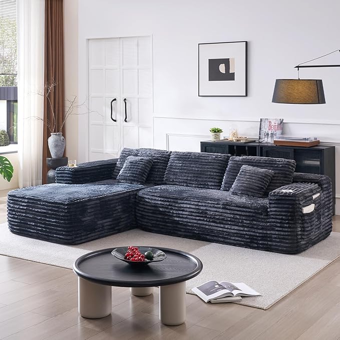 Cloud Sectional Couch with L-Shape Chaise, Modern Modular Sofa with Deep Seat, Built-in Cup Holder & Storage Pocket for Living Room Bedroom, No Assembly Required (Dark Gray, Right Sitting Chaise)
