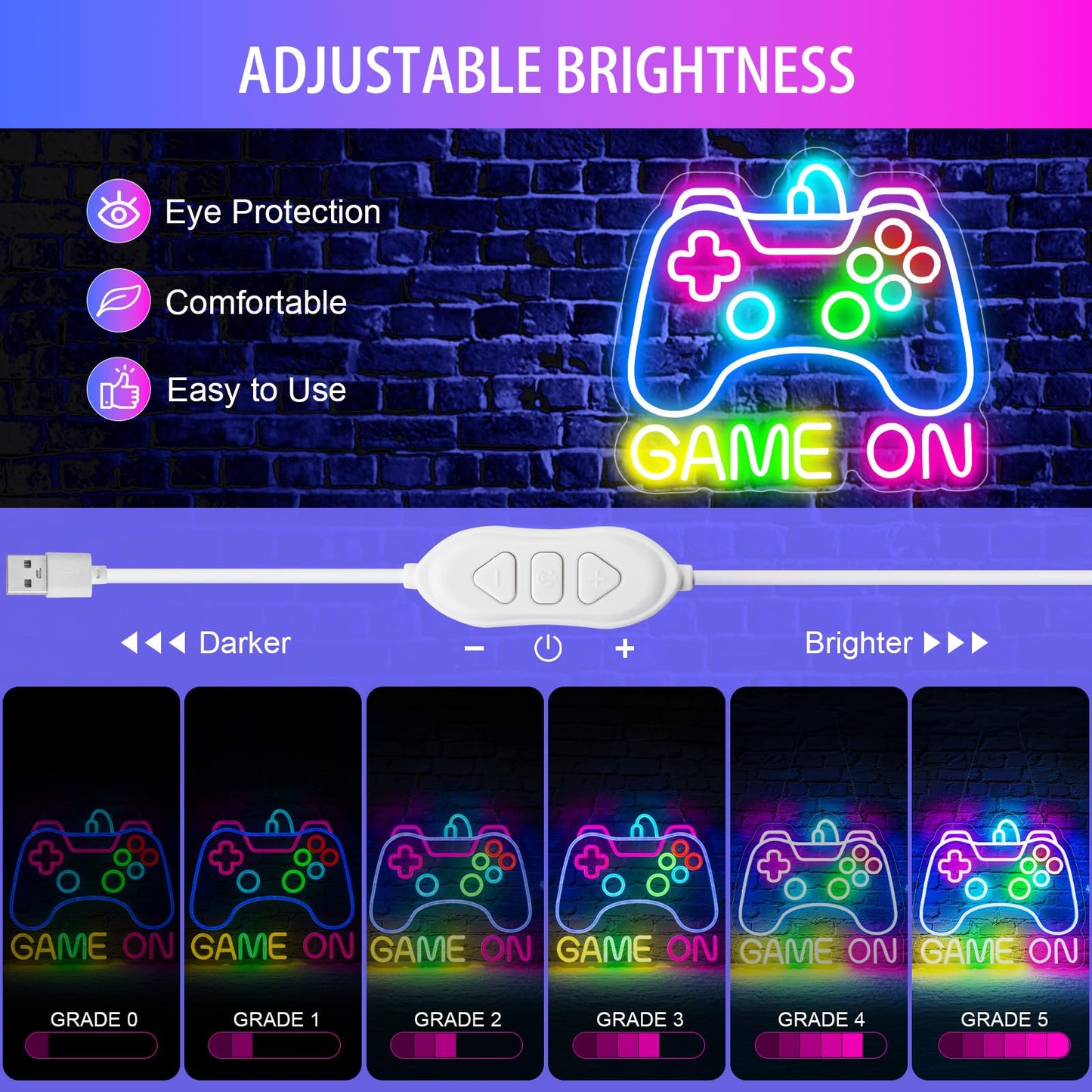 Basaneon Gamer Neon Sign, Dimmable Neon Controller Sign for Gaming Room Decor, USB Powered Gamepad Shaped Gaming Neon Sign for Teen Boys Room Decor - Best Gifts Led Gaming Sign for Teenage Boys Kids