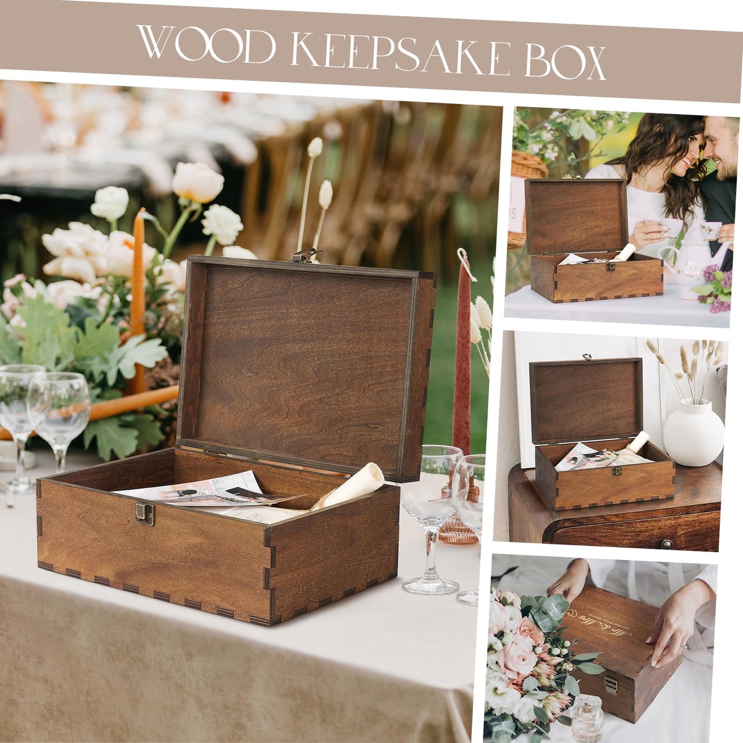 AW BRIDAL Large Wedding Keepsake Box with Lid - Wood Mr Mrs Memory Storage box - Bridal Shower Gifts Anniversary Engagement Wedding Gifts for Couples Newlyweds, Large
