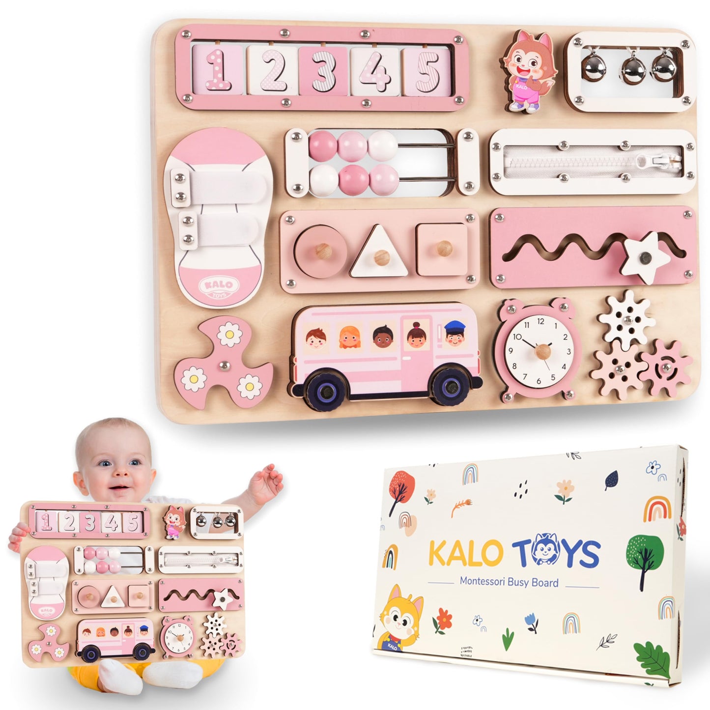 Kalotoys Large Busy Board Montessori Toys for 1 2 3 Year Old - Sensory Toys for Toddlers 1-3 - Fine Motor Skills & Early Learning - Montessori Gift for Boys & Girls - Travel-Friendly & Safe