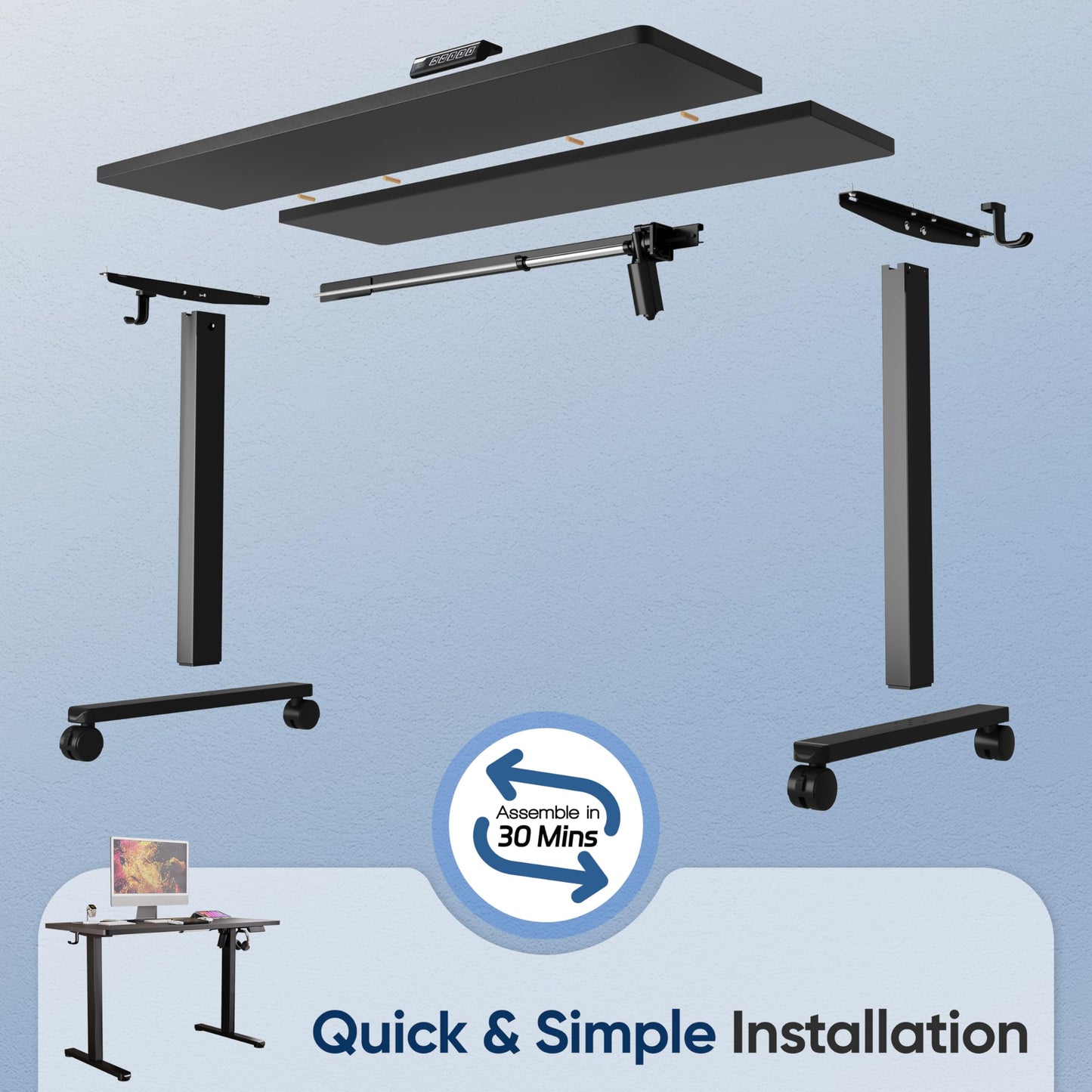 Monomi Electric Height Adjustable Standing Desk, 48x24 Inches, Ergonomic Home Office Sit/Stand Up Desks (Black Steel Frame/Black Top)