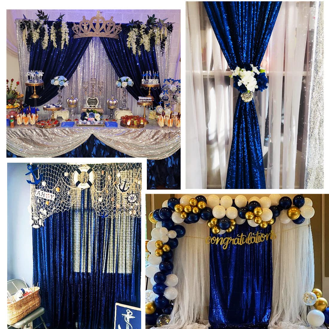 Poise3EHome 6FT x 8FT Navy Blue Sequin Photography Backdrop Curtain for Party Decoration, Navy Blue