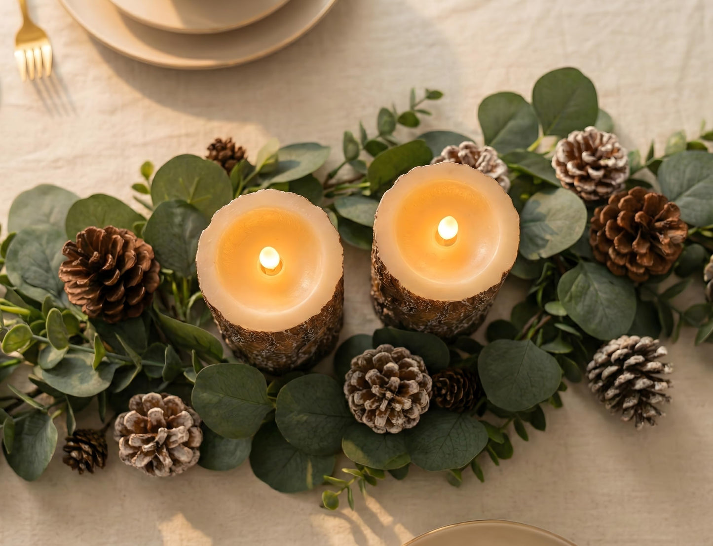 CozierGlow Pine Flameless Pillar Candles Flickering with Remote Timer, Battery Operated LED 3D Moving Flame Real Wax Candles, Set of 2, D3 x H6,Remote Included (Pine)