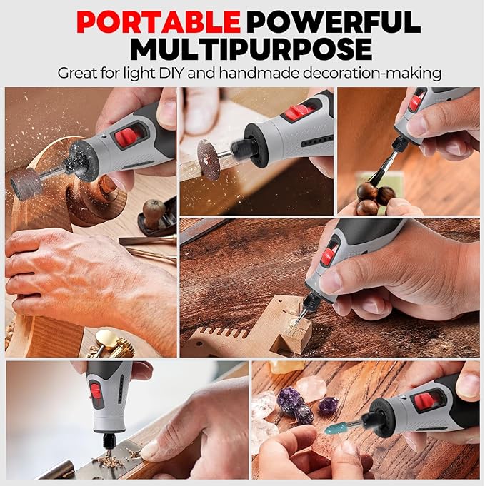 Cordless 4V Rotary Tool Kit, PHALANX Rotary Tools 80 PCS Accessories 4000mAh Li-Ion Battery, Type-C Charging 9 Speed Engraving Tool for Wood Cutting Sanding Crafts Carving Resin Polishing
