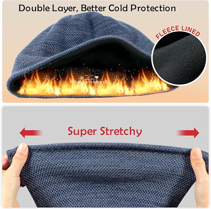 Lvaiz Mens Winter Beanie Hat Warm Fleece Lined Skull Cap for Men Reversible Women Windproof Watch Hat Knit Warm Unisex Beanie