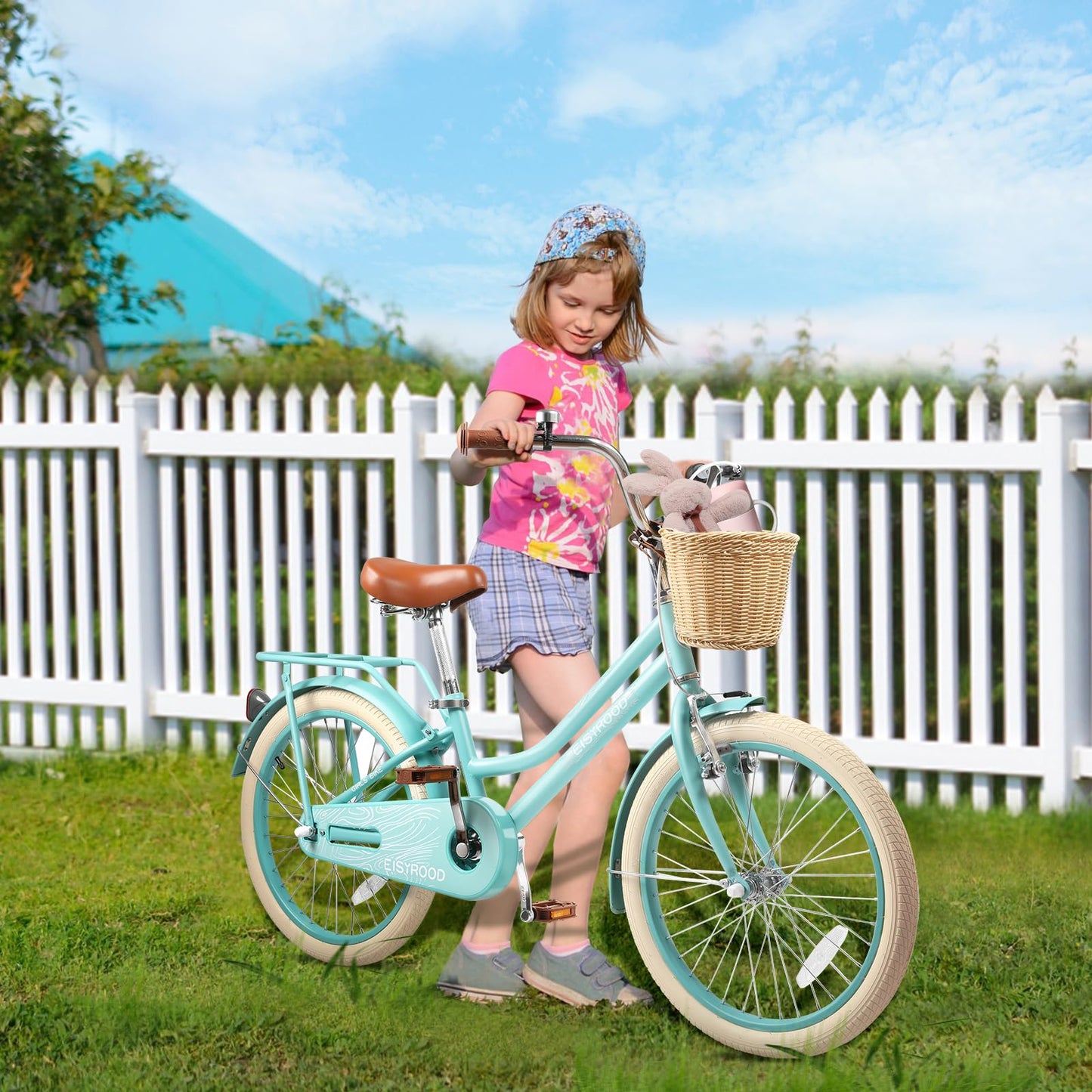 kaiwrxin 20 Inch Girls Bike, Single Speed Kids' Bicycles with Basket and Kickstand, Kids Beach Cruiser Bike for Girls, Adjustable Seat, Multiple Colors (Green)
