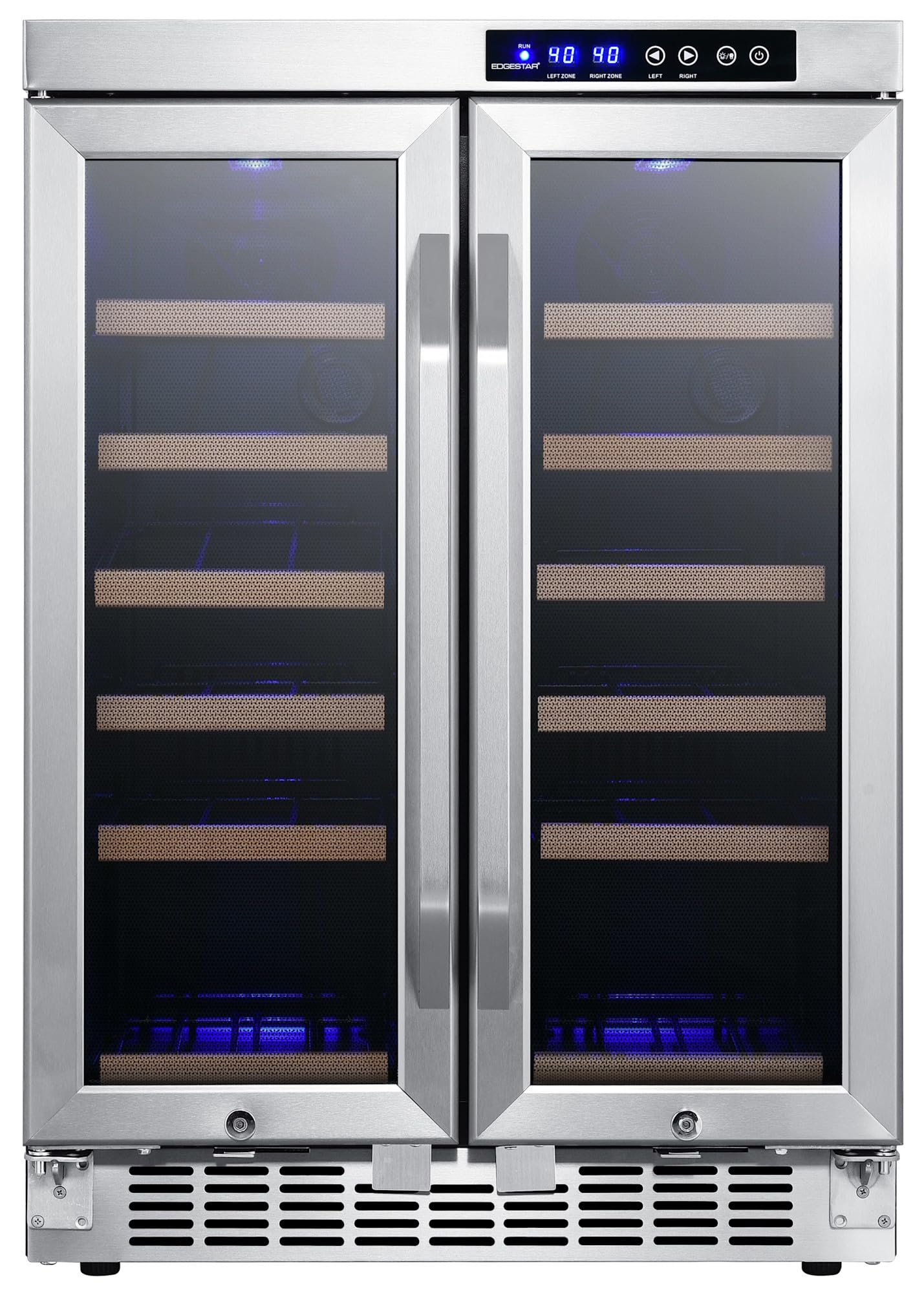 EdgeStar CWR362FD 24 Inch Wide 36 Bottle Built-In Wine Cooler with Dual Cooling Zones and French Doors - Stainless Steel