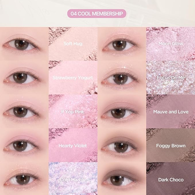 lilybyred Mood Keyboard | 10-Shade Korean Eyeshadow Palette, Highly Pigmented, Matte, Shimmer & Jelly Glitter, Smooth. Blendable, Long-Lasting, Dome-Shaped Design, 0.37 oz. (04 Cool Membership)
