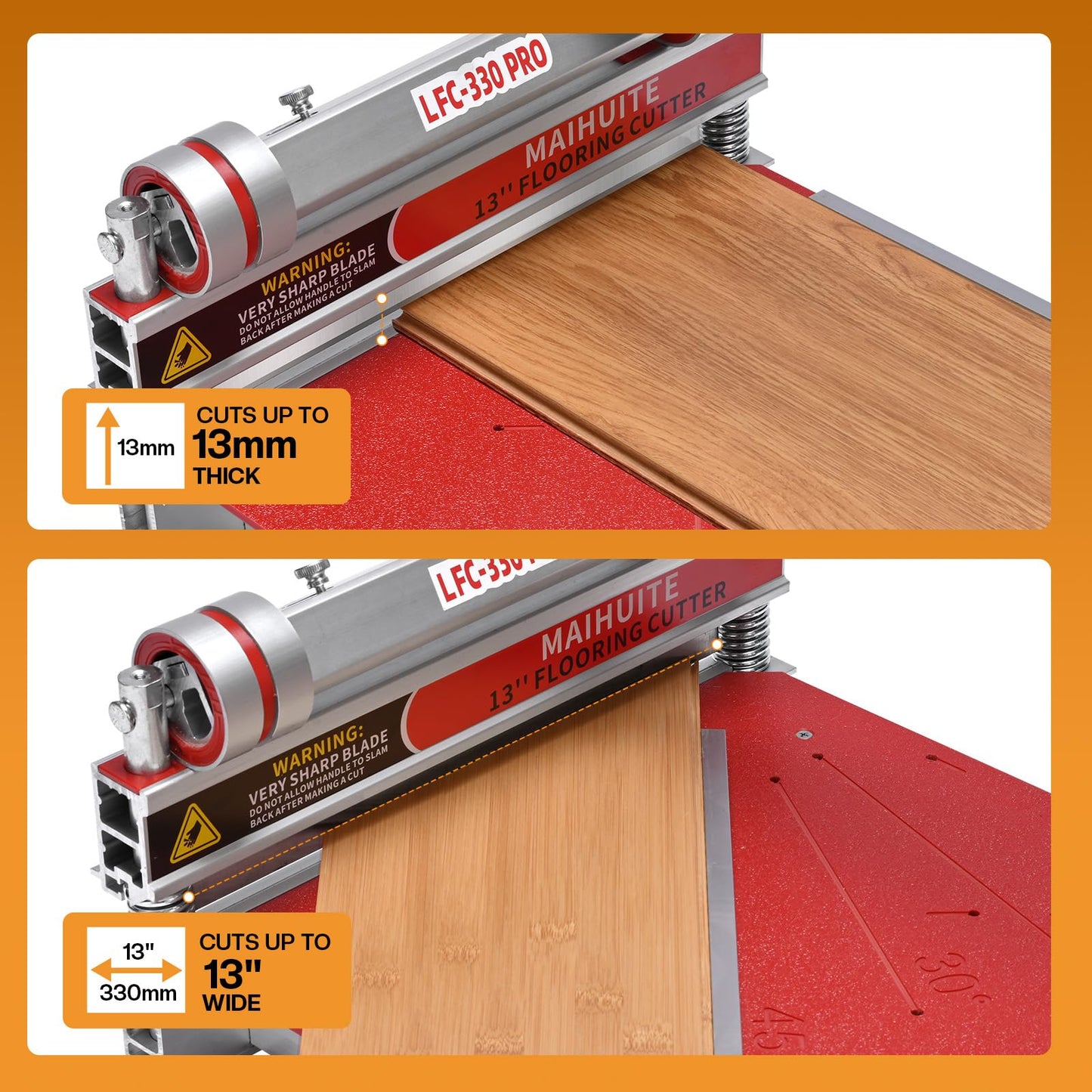 13“ Pro Vinyl Plank Cutter with Extra HSS Blade, Laminate Floor Cutter for Laminate Floor, Engineer Wood, LVP, LVT, VCT, SPC, WPC, Maximum cut to13 mm ! Simple Assembly, Quick Cutting