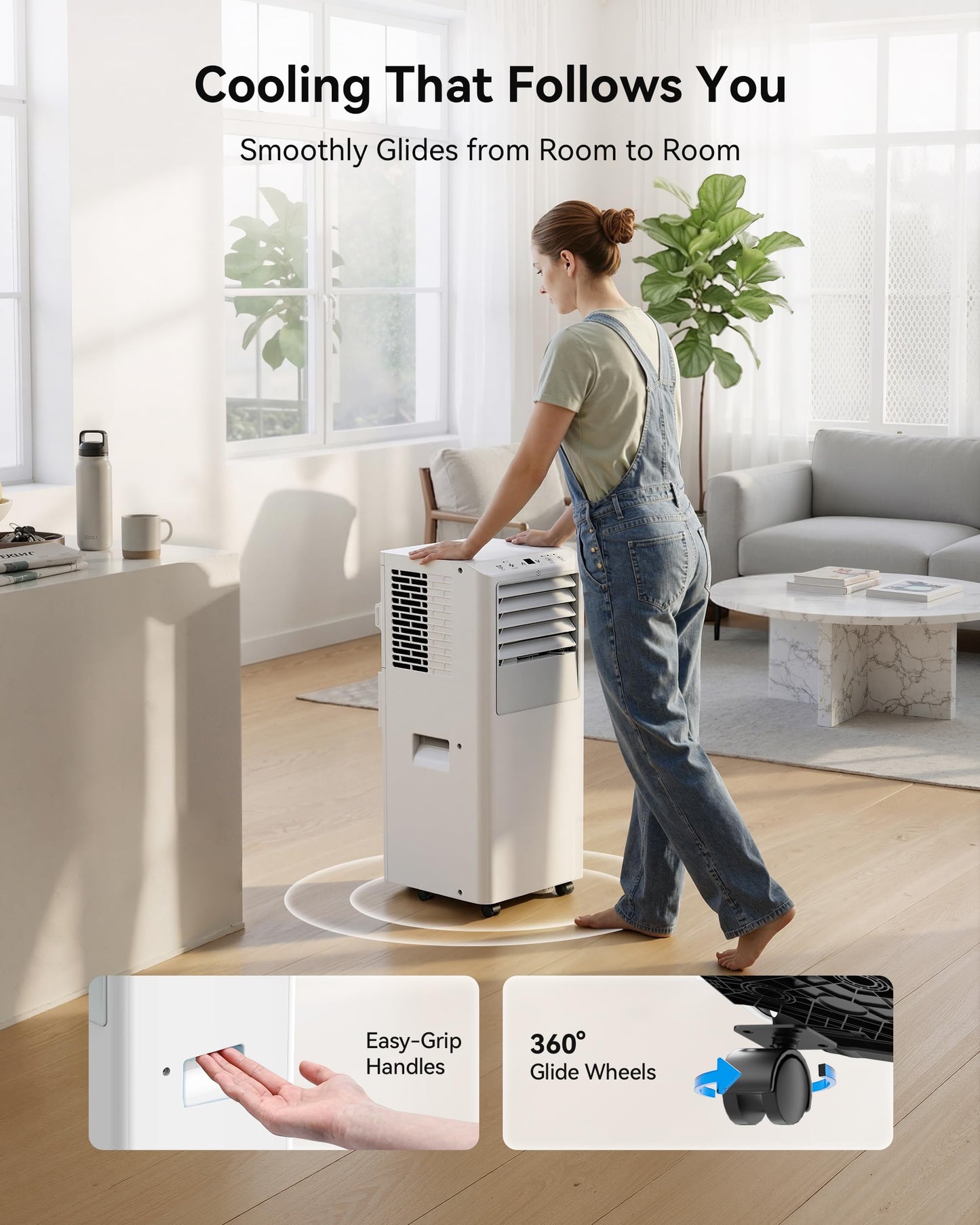 Feelfunn 8,000 BTU Portable Air Conditioner - Cools Up to 350 Sq. Ft., 5-in-1 Portable AC Unit for Rooms with Remote Control, Sleep Mode, 24H Timer, Air Conditioner for Bedroom, Dorm, Apartment