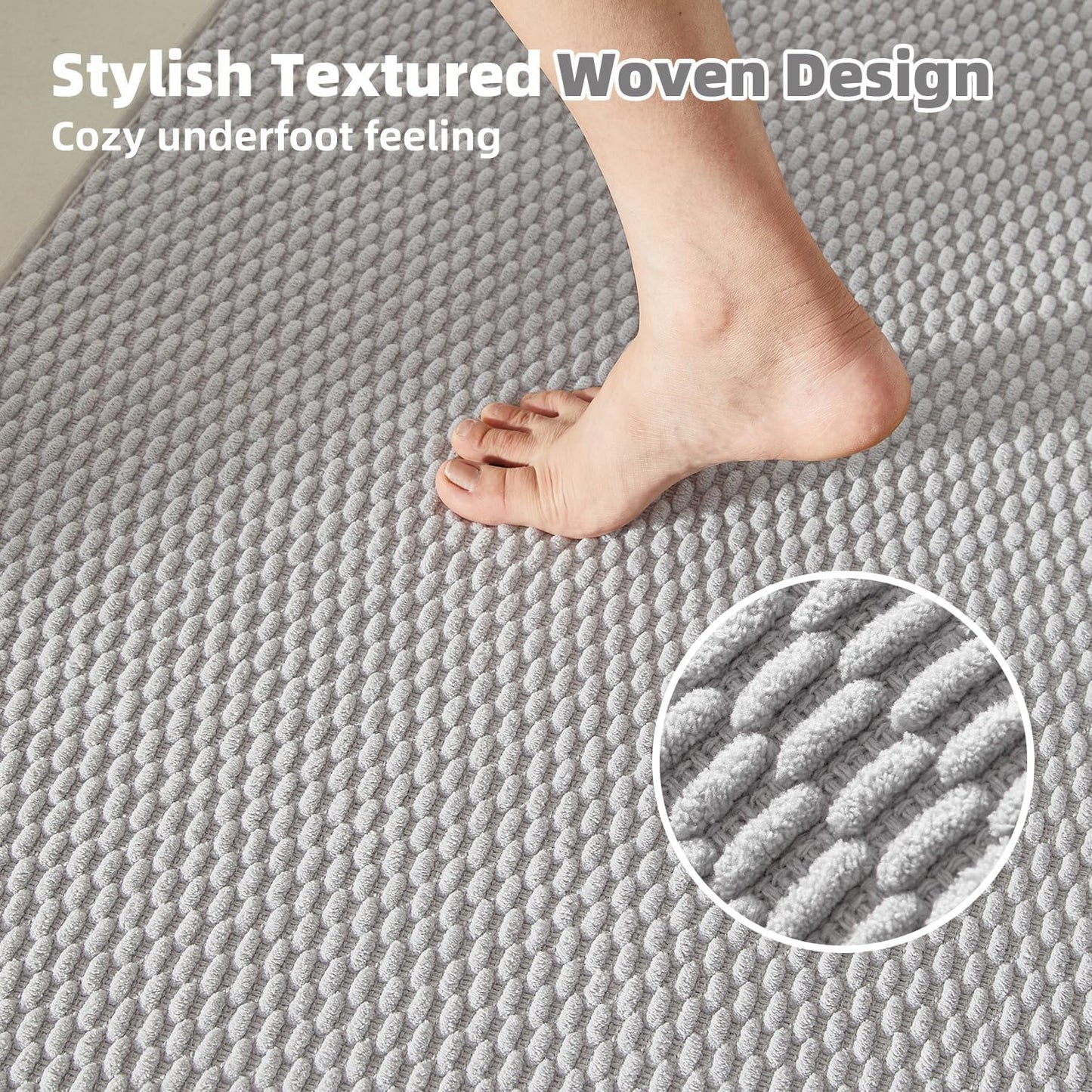 Large Bathroom Rugs Non Slip Washable Bath Rugs Super Absorbent Bathroom Rug Thin Quick Dry Low Pile Bath Mats, Light Grey 36"x60"