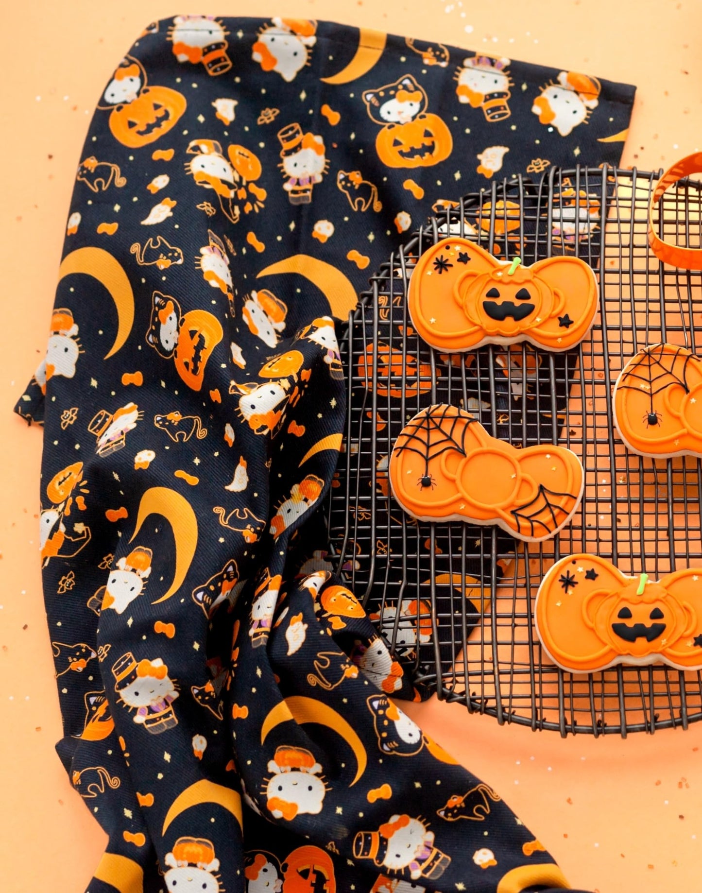 Handstand Kitchen Hello Kitty Spooky Season Halloween Print 100% Cotton Kitchen Towel and 7" Potholder Set