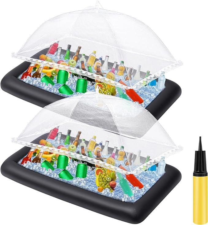 Leitee Inflatable Serving Bar Kit Includes Salad Buffet Tray with Drain Plug Mesh Food Cover Food Drink Containers and Inf...