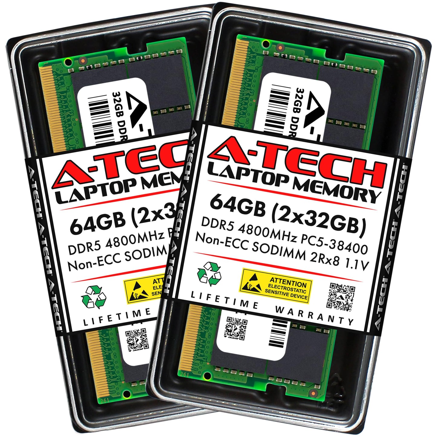 A-Tech 64Gb Kit (2X32Gb) Ddr5 4800Mhz Pc5-38400 Cl40 Sodimm 2Rx8 Dual Rank 1.1V Non-Ecc Unbuffered So-Dimm 262-Pin Laptop Comput