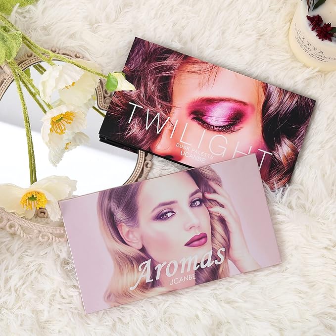 2Pcs Twilight Dusk + Aromas Nude Eyeshadow Palette Makeup Set, Matte Shimmer Glitter Pressed Pearl All Highly Pigmented Blending Powder, Natural Velvet Texture Eye Shadow Kit