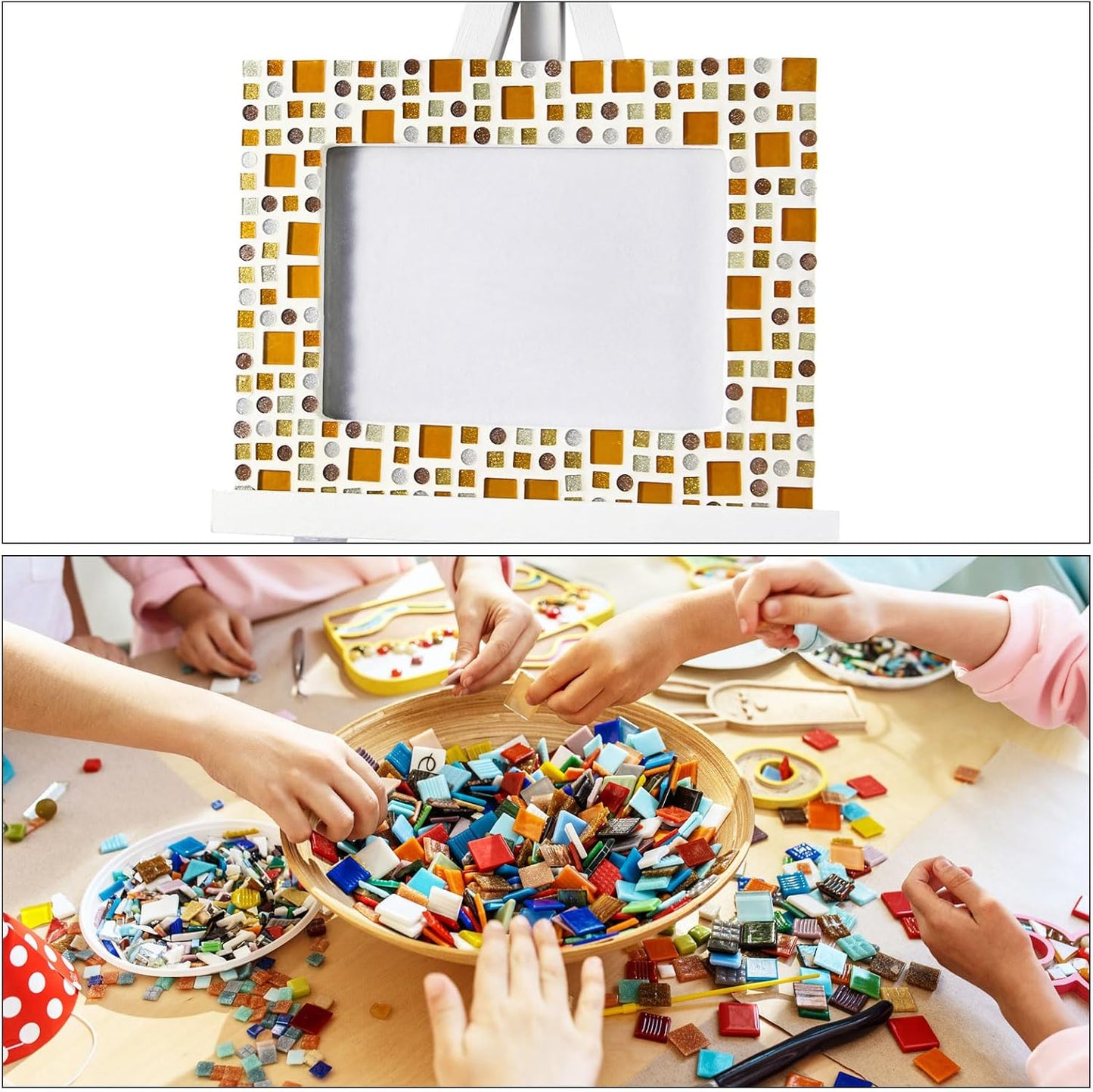 MECCANIXITY 2 Pcs Stained Glass Sheet Mosaic Tile 7.9 Inch x 5.9 Inch Champagne Stained Glass Sheets for Crafts DIY Art Project