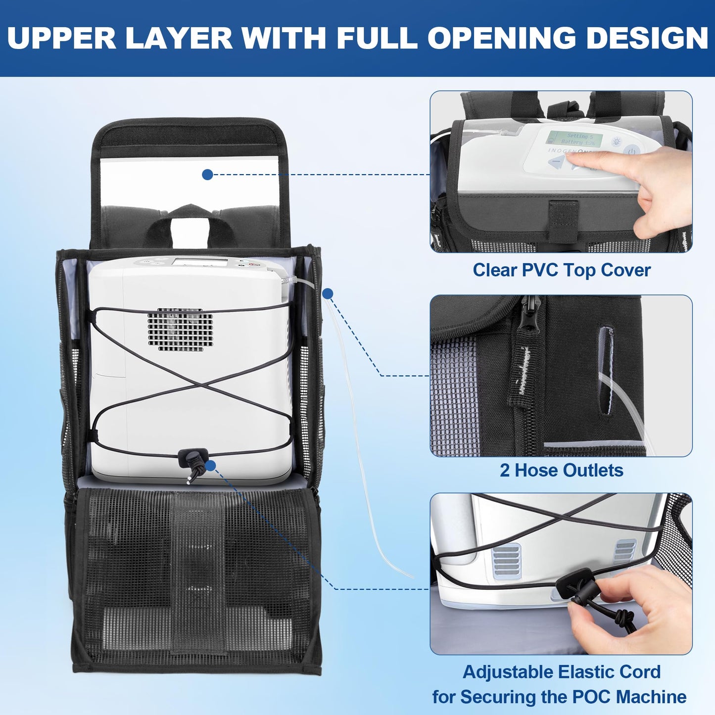 Trunab Portable Oxygen Concentrator Backpack, POC Carrying Bag Compatible with Inogen One, Caire Freestyle Comfort, Oxygo, Black