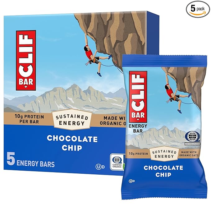 CLIF BAR - Energy Protein Bars - Chocolate Chip - Made with Organic Oats - Energy Bars - Non-GMO - (5 Pack)