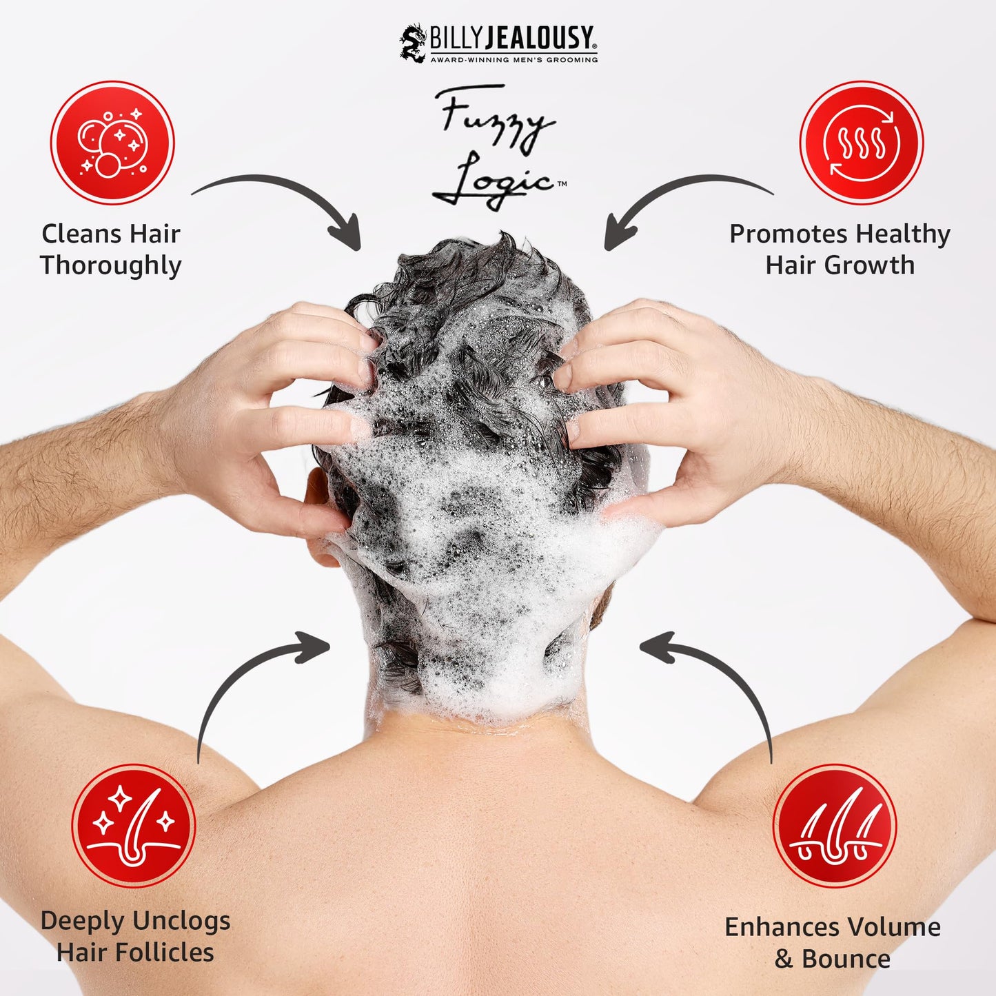 Billy Jealousy Fuzzy Logic Men's Shampoo for Thinning Hair, Peppermint-Infused, With DHT Blockers to Prevent Hair Loss and Break