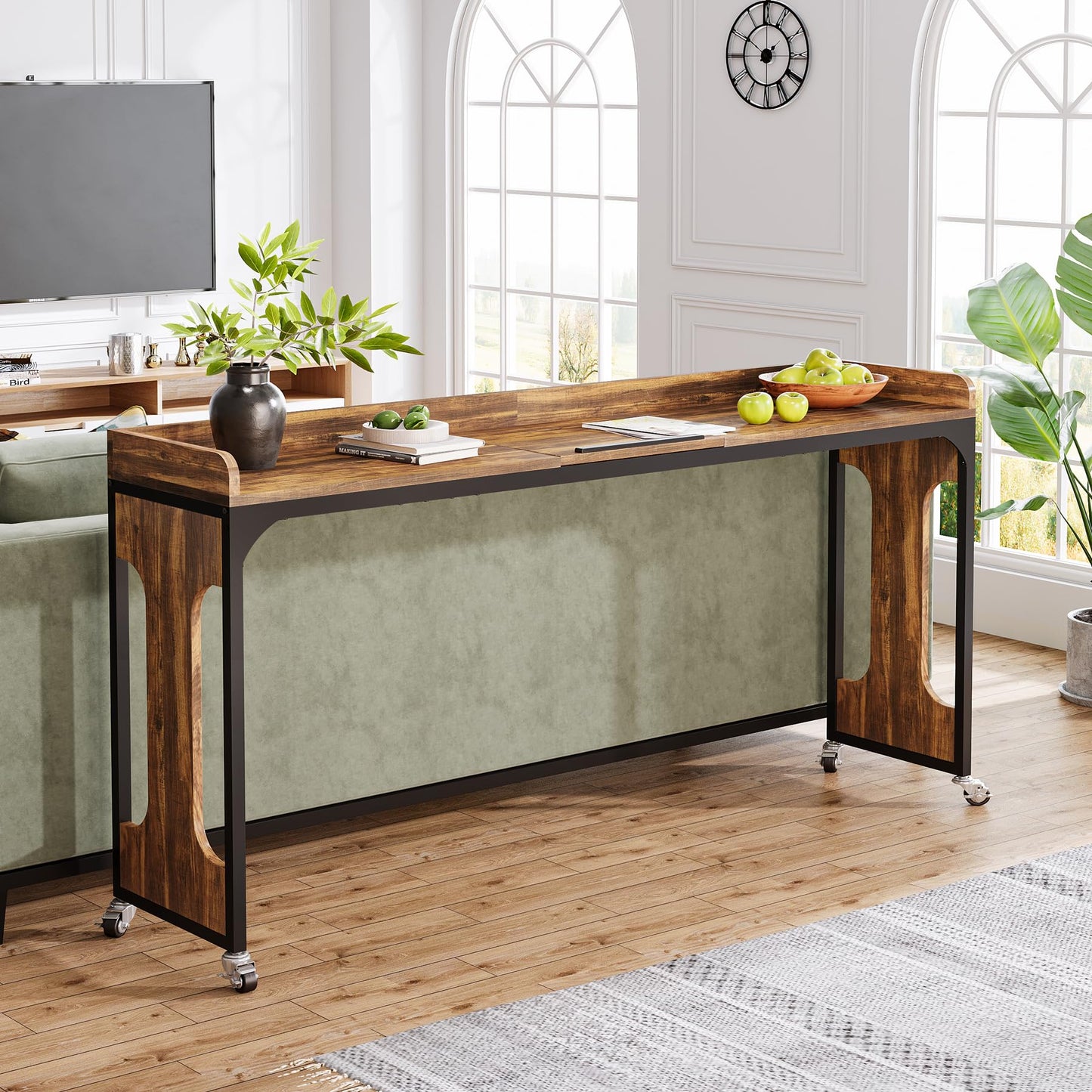 Tribesigns Overbed Table with Wheels, 71" Queen Size Bed Table with Adjustable Tilt Board, Mobile Laptop Cart with Outlets & USB Ports