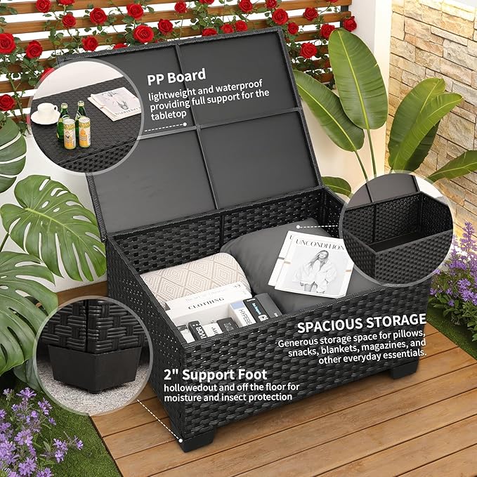 Rattaner Patio Wicker Furniture Set 6 Pieces Outdoor HDPE Wicker Conversation Couch Sectional Chair Sofa Set with Grey Cushions