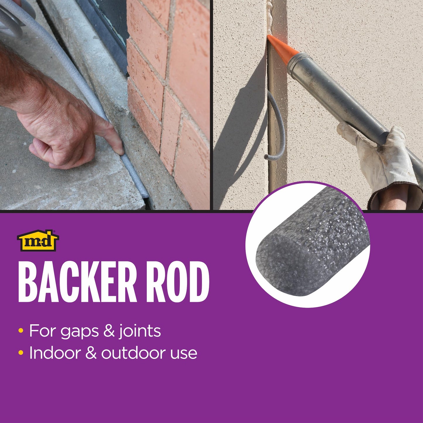 M-D Building Products - Versatile Gray Foam Backer Rod - Essential Caulk Saver for Sealing Concrete Gaps, Expansion Joints, and Crack Filling, 3/8 by 20 Feet (71464)