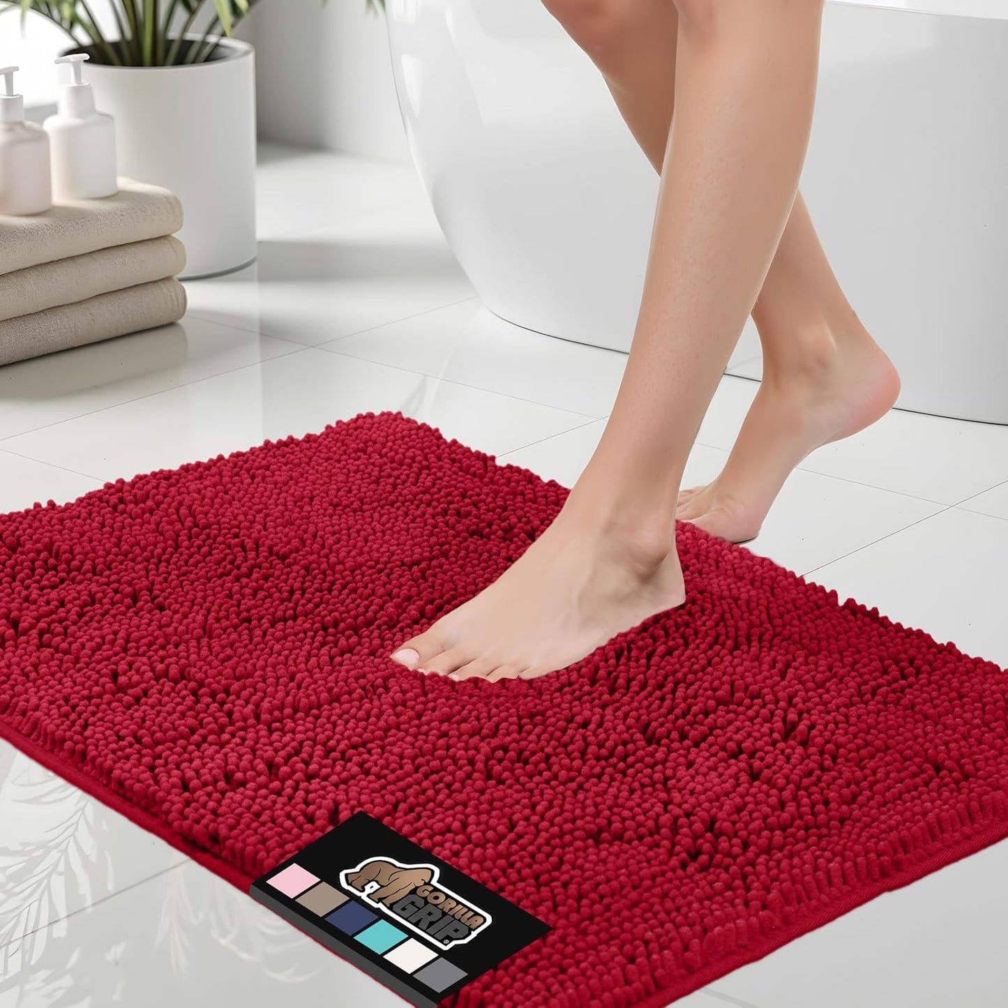 GORILLA GRIP Bath Rug Mat, Thick Soft Absorbent Chenille, Quick Dry Microfiber Mats, Rubber Backing Machine Washable Shower Floor Rugs, Bathmat Runner, Bathroom Home Decor Accessories, 24x17, Grey
