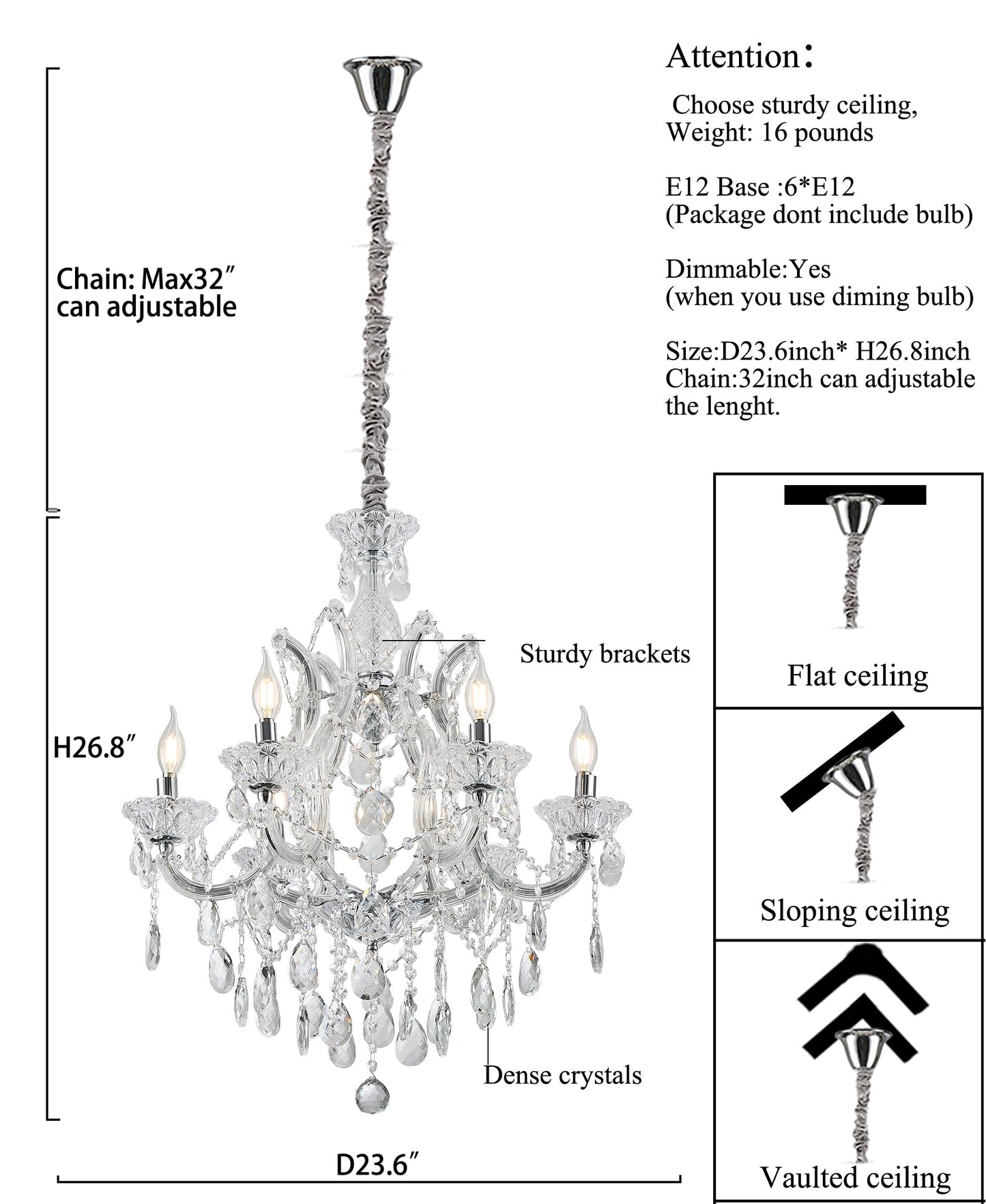 Hubrin Modern Transparent Crystal Chandelier Light Fixture 6-Light，Luxurious Crystal Chandeliers Lighting for Living Room, Kitchen Island, Dinning Room, Bedroom (6 Lights)