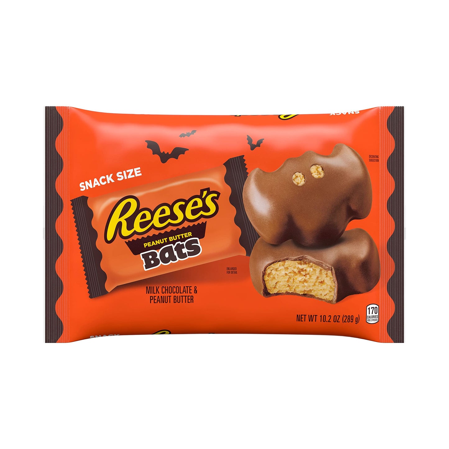 REESE'S Milk Chocolate Peanut Butter Snack Size Bats Candy, Halloween, 10.2 oz Bag