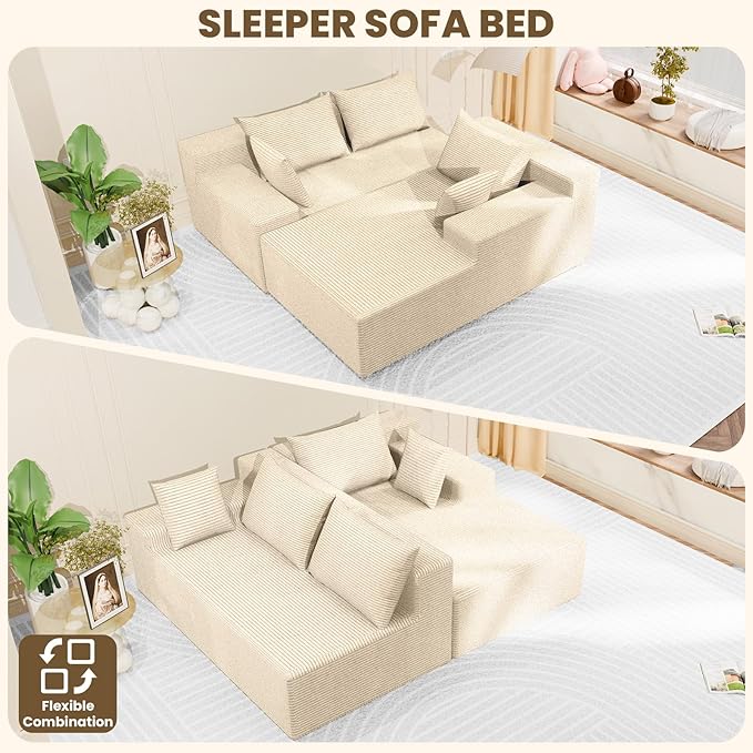 LEVELEVE 107" Cloud Sectional Couch with Deep Seat，Modern Modular Sofa with L-Shape Chaise，No Assembly Required, Upholstered Couches for Living Room Bedroom(Beige,Right Facing Chaise)