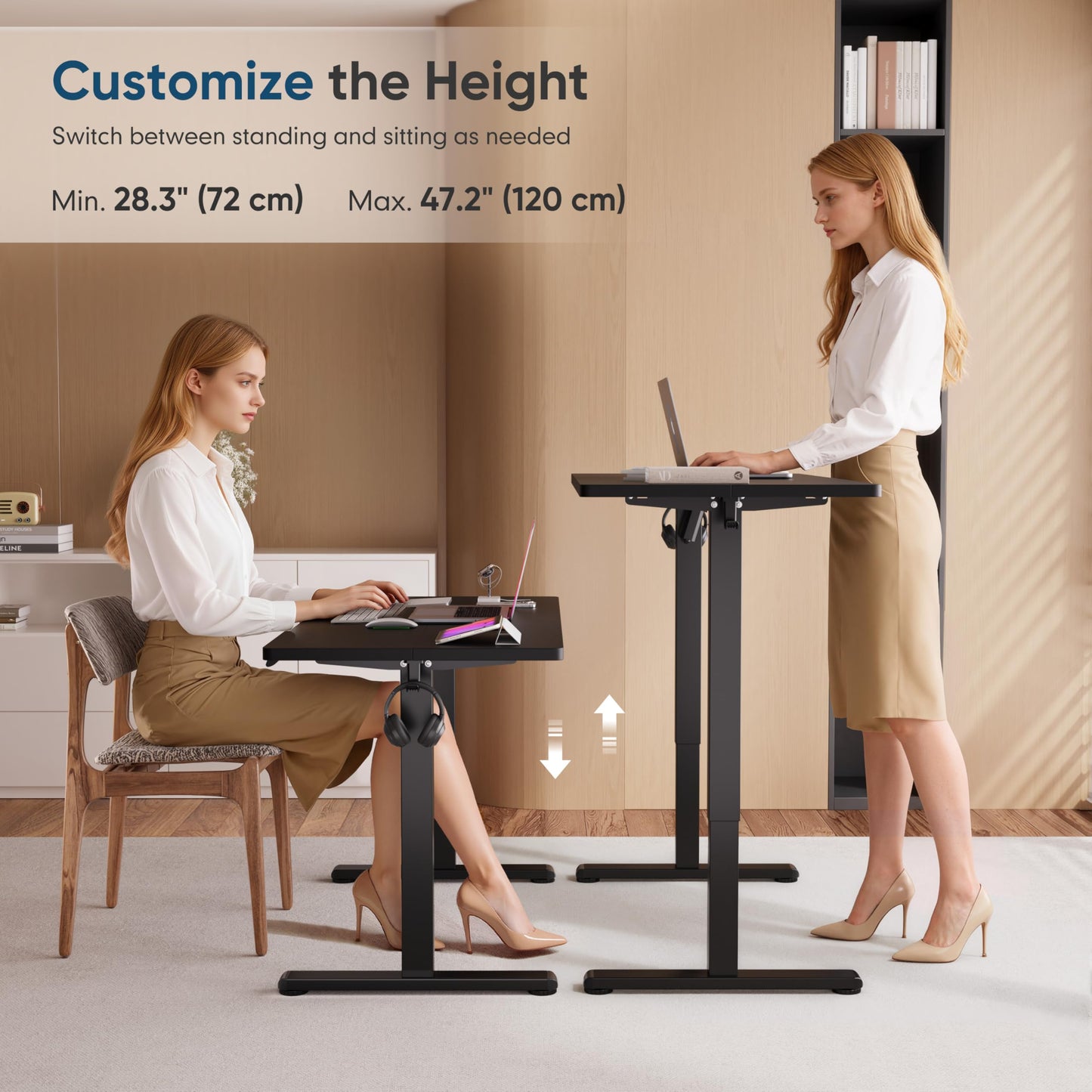 Monomi Electric Height Adjustable Standing Desk, 48x24 Inches, Ergonomic Home Office Sit/Stand Up Desks (Black Steel Frame/Black Top)