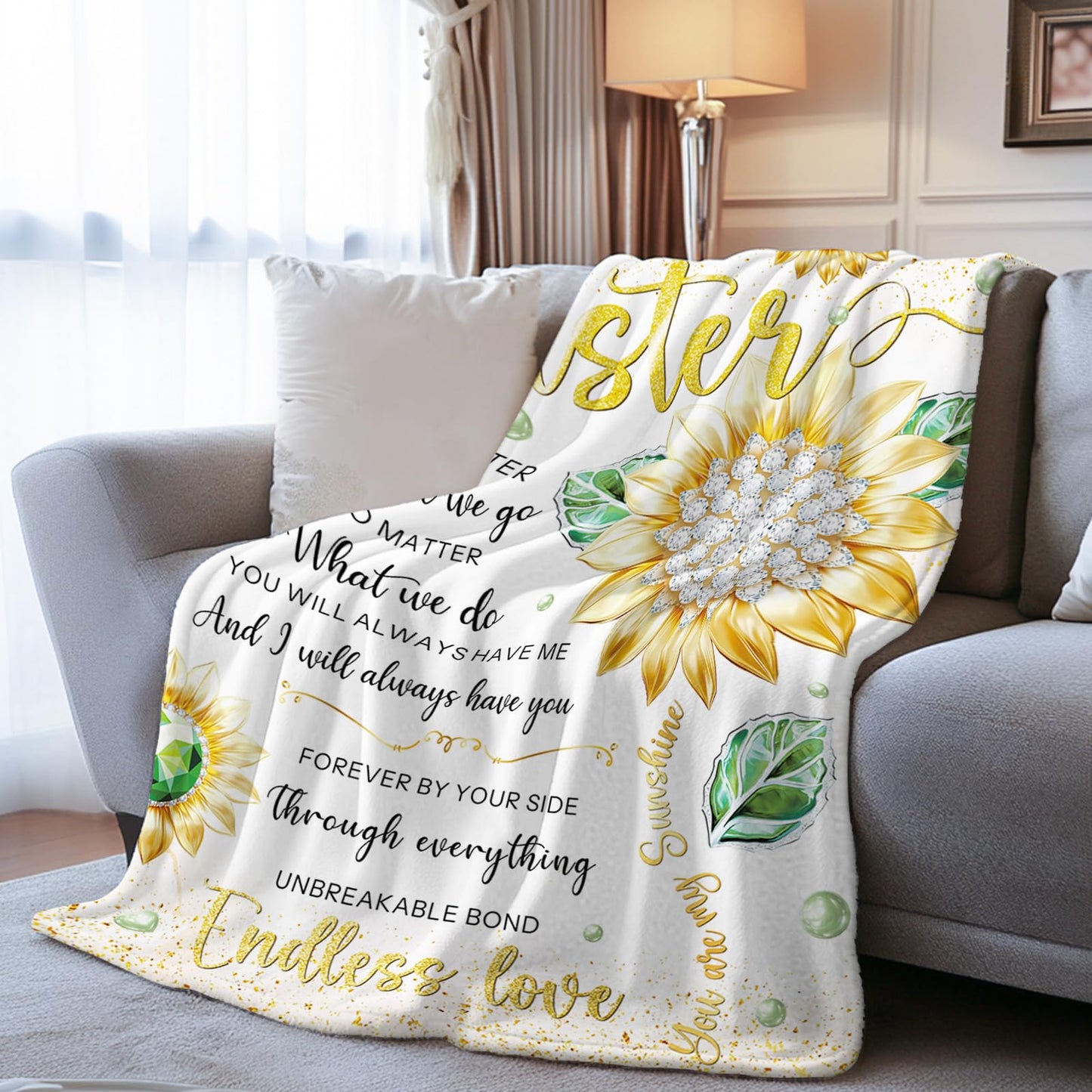 HEIFAM Sunflower Sister Gifts Blanket, Sisters Birthday Gift from Sis, Sunflower Blanket for Women, Graduation Mother's Day Ideas, Birthday Gifts for Sisters, Sis Soft Throw Blanket 50''x60''