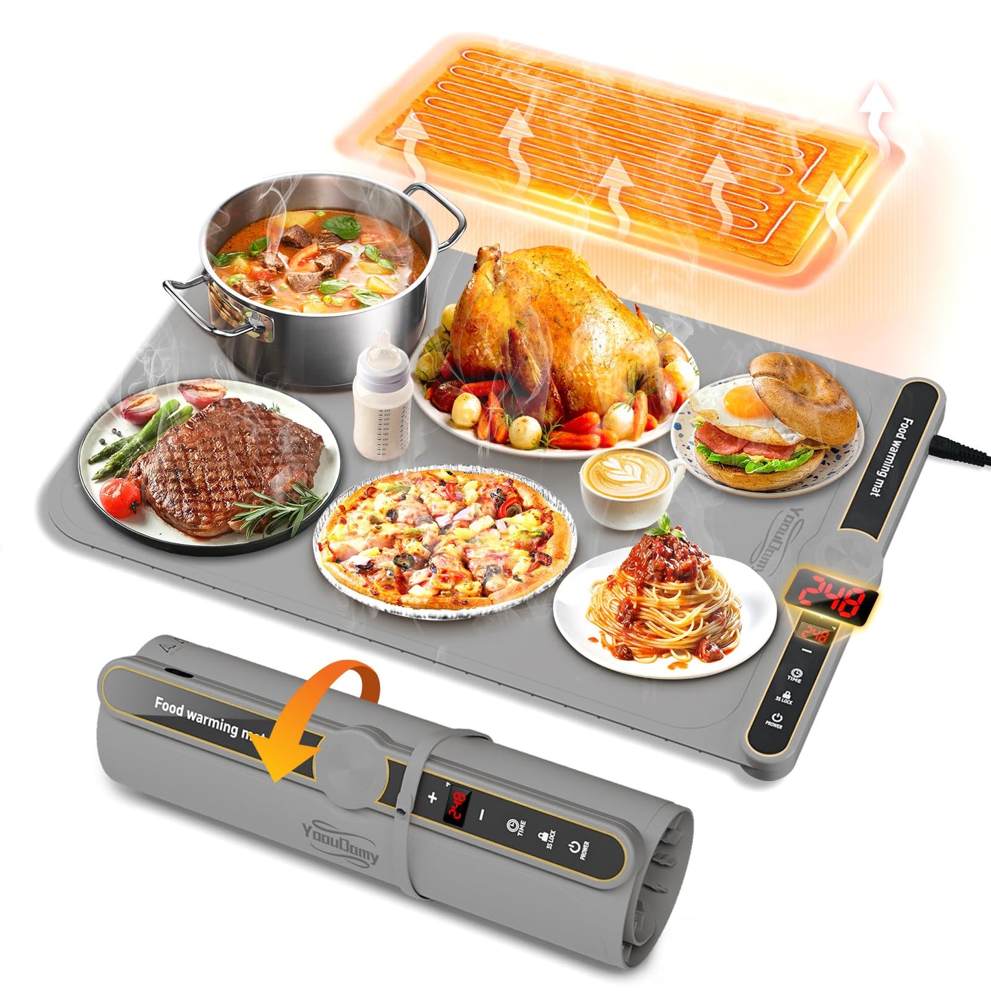 Warming Mat for Food, Food Warming Mat, Electric Warming Tray for Buffets Party, 6 Gear Timed 9 Gear Temperature Controlled 18H Auto Power Off Full Surface Rapid Heating Mat for Food, Home Daily Use