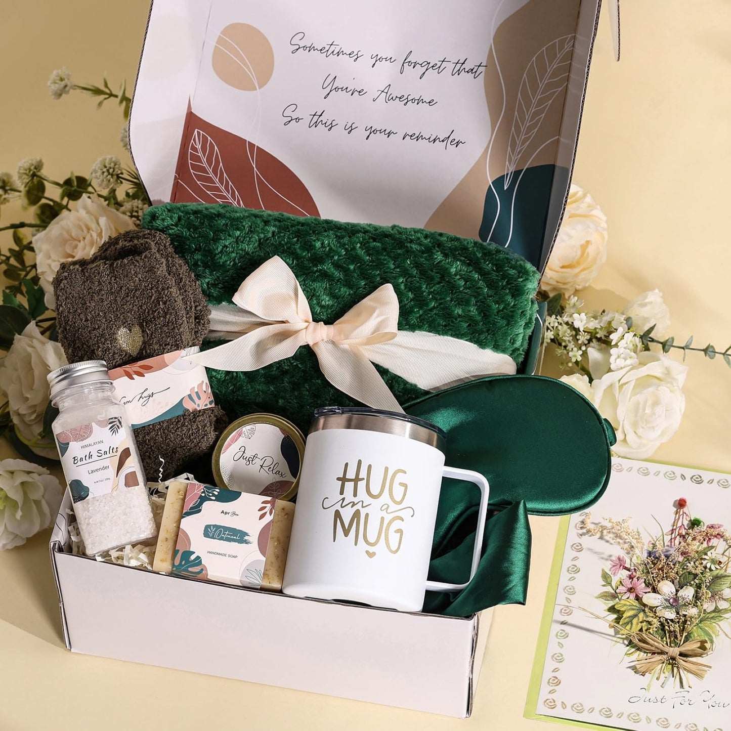 Self Care Gift Basket for Women Birthday Relaxing Spa Set Gifts with Luxury Flannel Blanket Sympathy Care Package Get Well Soon Thinking of You for Mom Wife Sister Best Friend Grandma