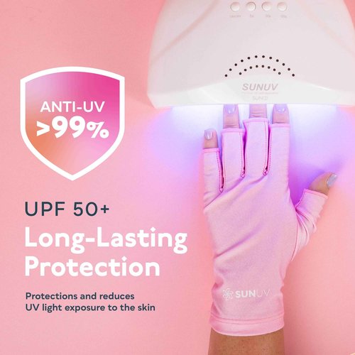 SUNUV SUN3 UV Nail Lamp, UV Gloves for Gel Manicures with UV Protection, Quick-Drying UV Light for Nails with Adjustable Settings Pink Gloves