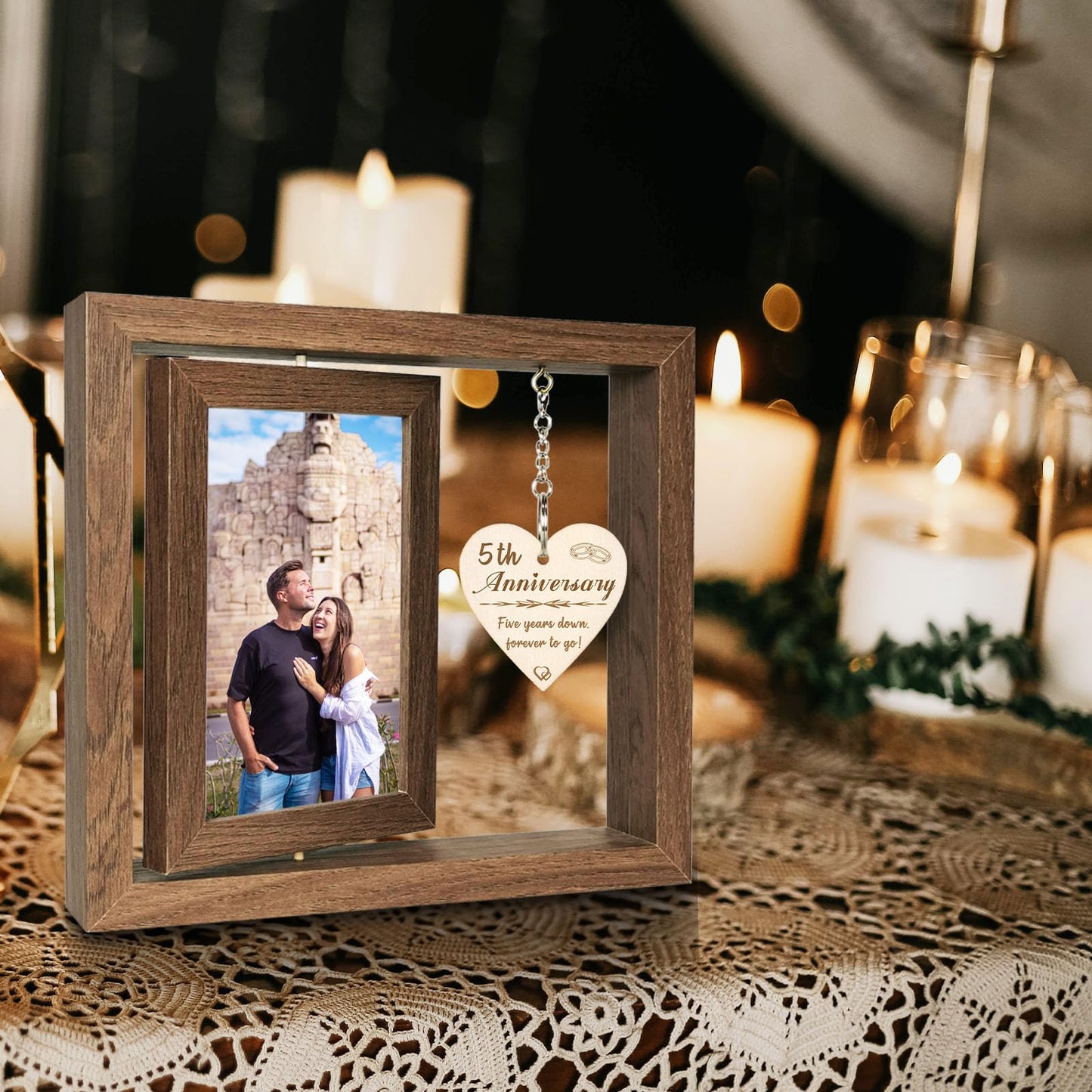 EYITUPC 5 Year Anniversary Picture Frame Gifts for Her Him, Wood 5th Wedding Anniversary Photo Frame for Wife Men Husband, Display 2 4x6 Inch