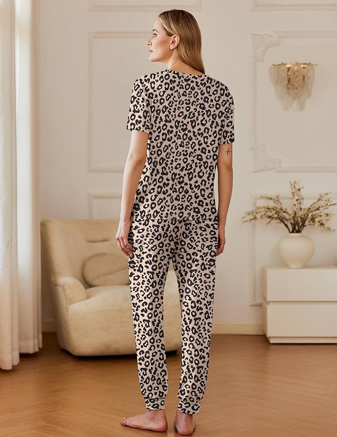 Ekouaer Pajamas for Women Set 2 Pack Lounge Set Short Sleeve Pjs Joggers Long Pants Loungepwear with Pockets