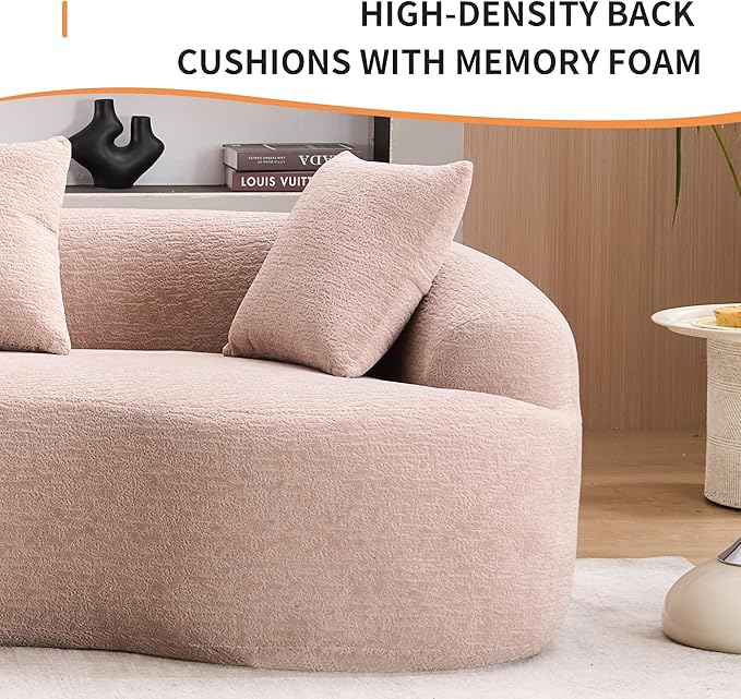 110" Oversized Modern Curved Cloud Sectional Sofa, Luxury Plush Chenille 4-Seater Deep Wide Seat Couch with 4 Pillows, No Assembly Needed Apartment Living Room Furniture, Apricot Cream