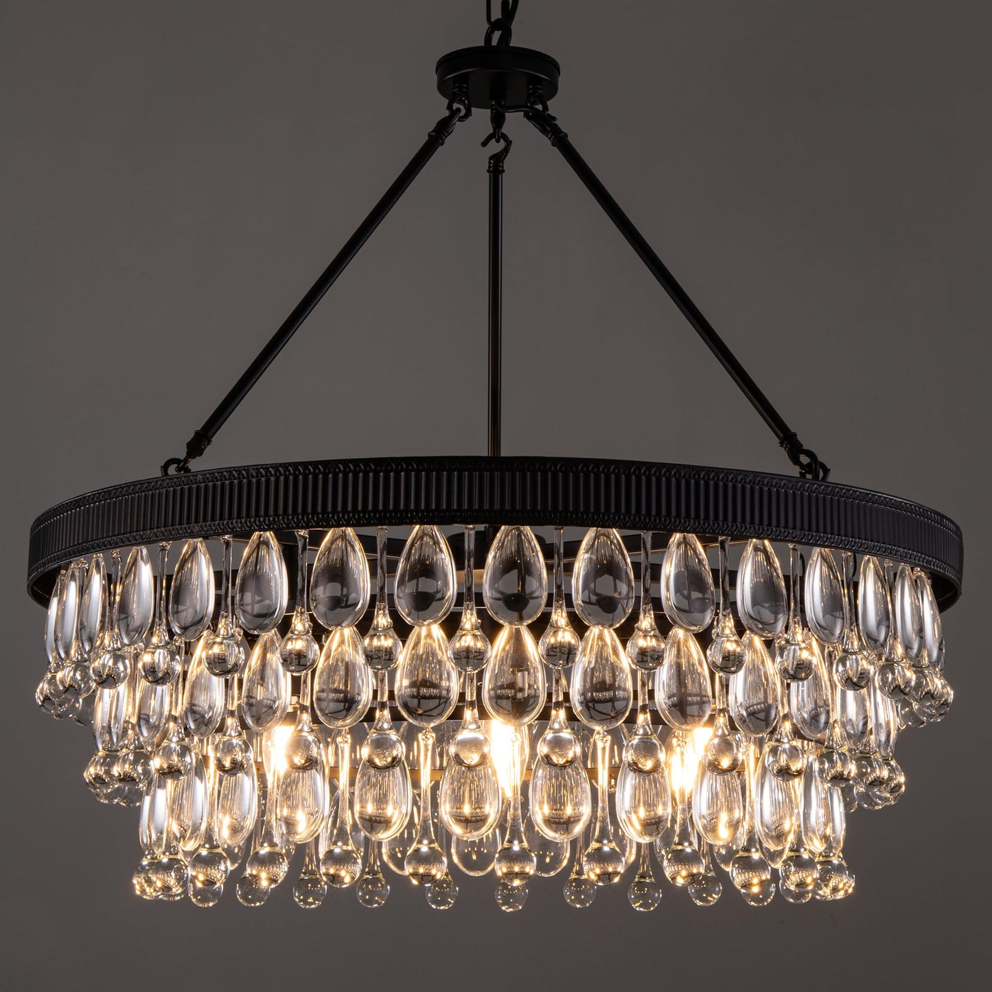 TOCHIC Crystal Chandeliers, 6-Light 3 Tiers Black Crystal Chandelier Light, Modern Farmhouse Luxury Light Fixture for Bedroom, Dining Room, Kitchen Island, Living Room, Entryway, 28"