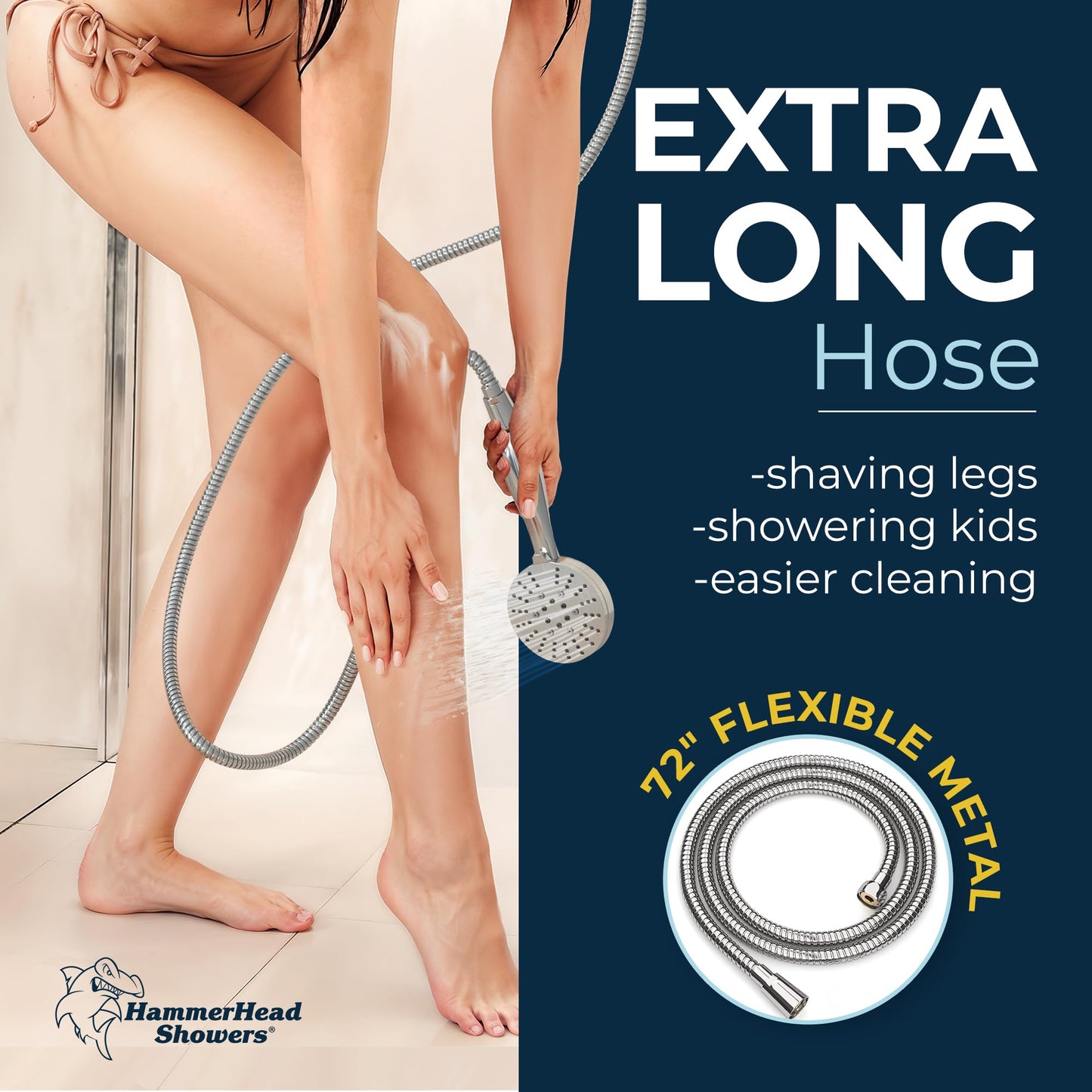 HammerHead Showers Dual Shower Head Combo, 8-Inch Rainfall & 3-Flow Handheld, Chrome, 2.5 GPM