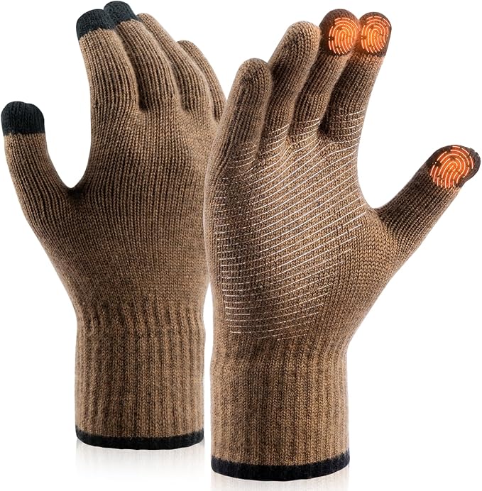 Merino Wool Gloves for Men Women Touch Screen Warm Anti-Slip Glove Liners Thermal for Driving Hiking