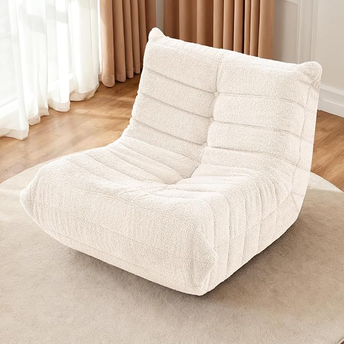 HABUTWAY Bean Bag Chairs Fireside Lazy Floor Sofa, Soft Teddy Fleece Bean Bag Sofa with High-Resilience Foam Filling，Beanbag for Living Room, Bedroom, Office (Beige Teddy)