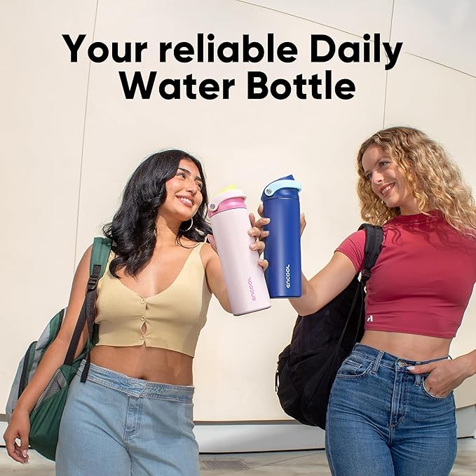 ENCOOL Leakproof Insulated Water Bottle with Straw Dual-Sip Water Bottle Bag-Safe Design for Work, Commute & Gym – Keeps Drinks Cold All Day, 40 oz, Cloud-Hill White