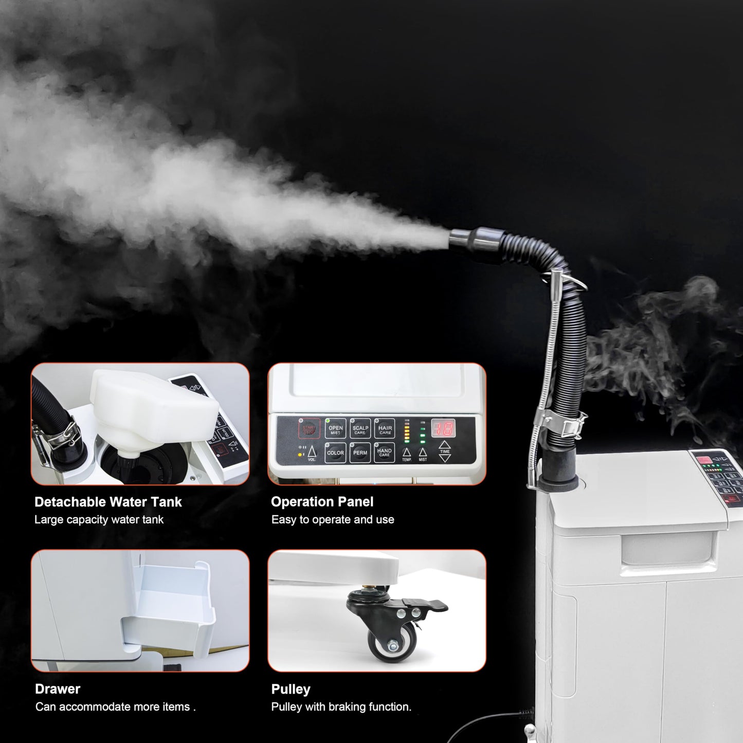 Hair Steamer Micro Mist Scalp Detoxify for Hair Wash Reclining Chair Bed Attachment Professional Hair Care for Salon SPA Barber Shop (LED Deco Draw 6th Gene White)